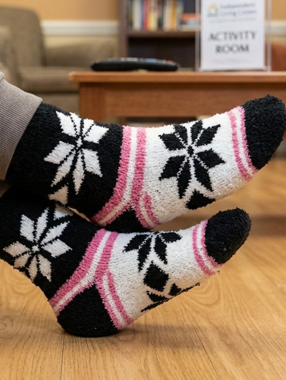 Cozy Knit Snowflake Socks in Black, White & Pink-Mixit